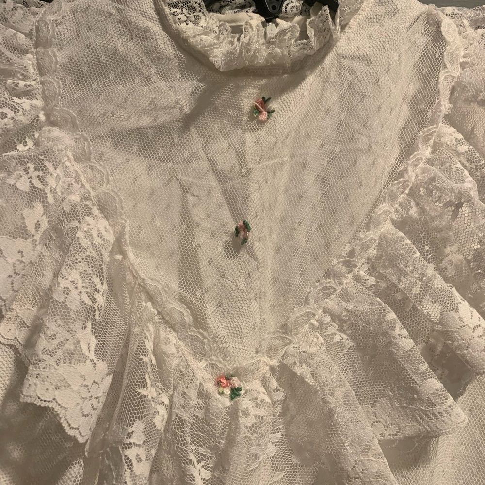 Vintage White Lace Ruffle Dress size 10 - Picture 3 of 11